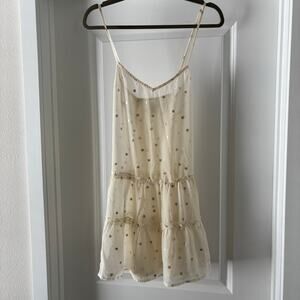 NWOT Aerie Gold Star Cream Babydoll Mini Dress Sheer Size Small Feminine Preppy